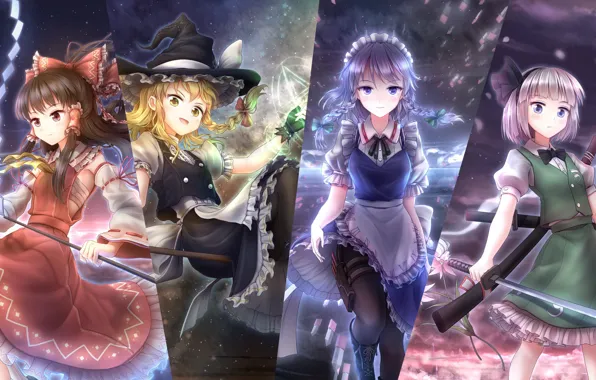 Girls, collage, anime, art, touhou