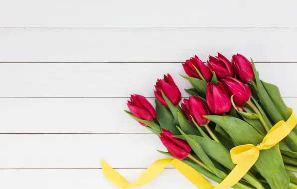 Flowers, red, bouquet, tape, tulips, red, love, wood