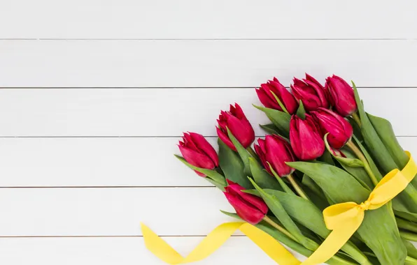 Flowers, bouquet, tape, tulips, red, red, love, wood