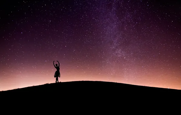 Night, silhouette, ballerina, starry sky