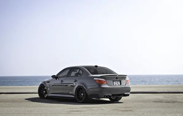 Picture grey, the ocean, bmw, BMW, rear view, grey, e60