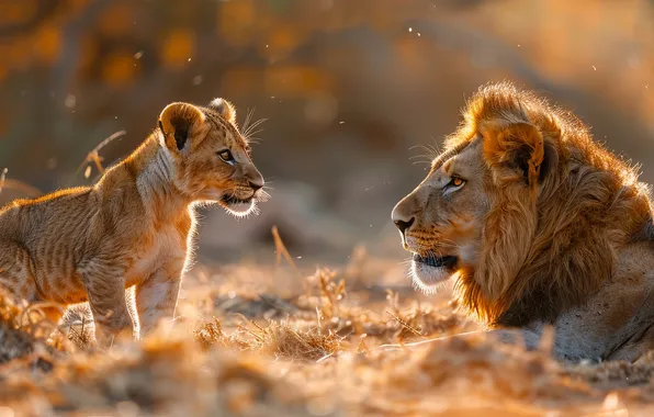 Kitty, Leo, Cub, Two, Lions, Digital art, Big Cats, AI art
