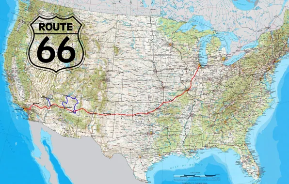 USA, road, Map, Route 66, highway, miscellanea, North America, border