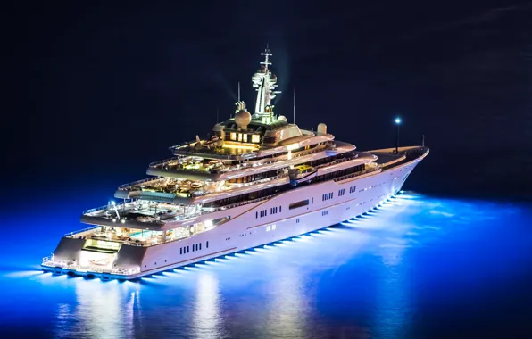 Night, lights, helicopter, Eclipse, night, yachts, Eclips, super yacht