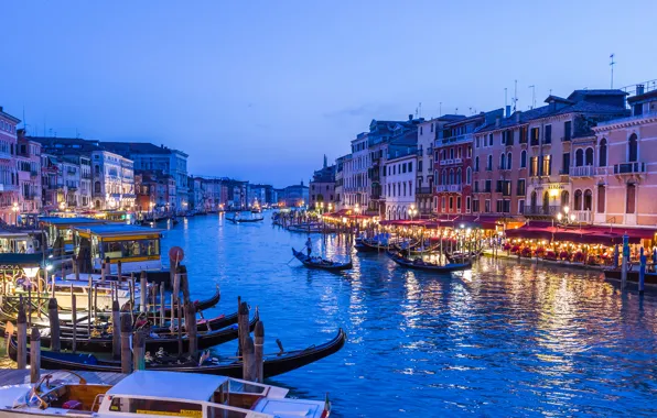 The sky, lights, boat, home, the evening, Italy, Venice, channel
