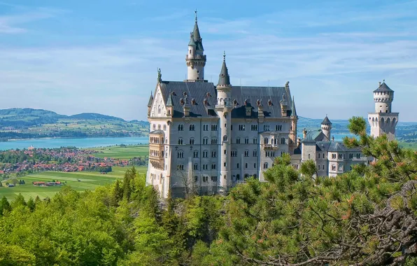 Lake, castle, Germany, valley, Bayern, panorama, Germany, Bavaria