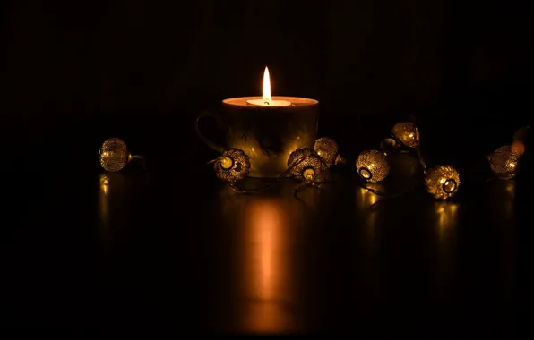 Winter, light, night, darkness, table, flame, holiday, candle