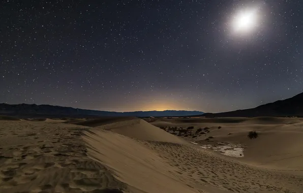 Picture mountains, night, nature, the moon, desert