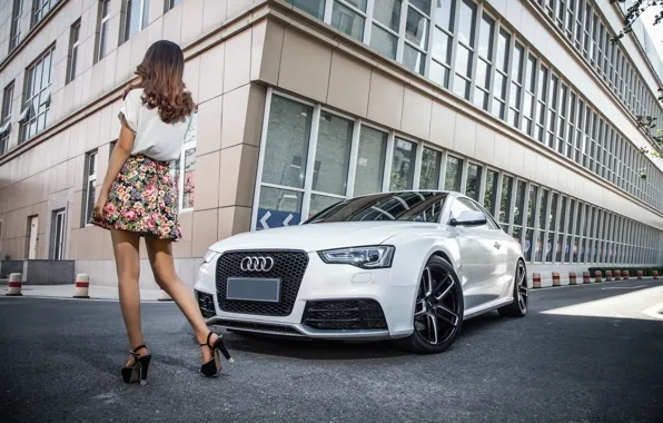 Girl, Audi, Asian, beautiful girl, white car