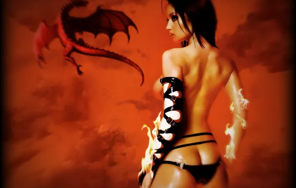 Ass, girl, dragon, brunette, hard