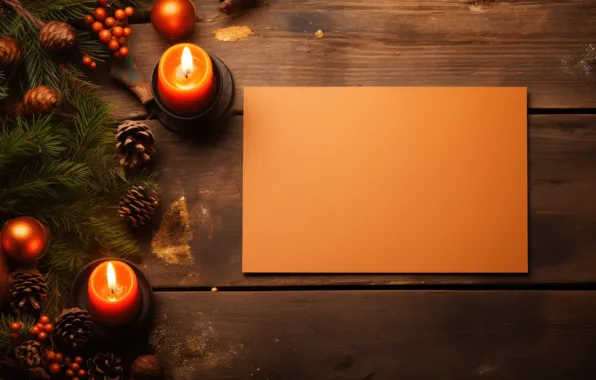 Branches, paper, Board, candles, Christmas, New year, cardboard, needles