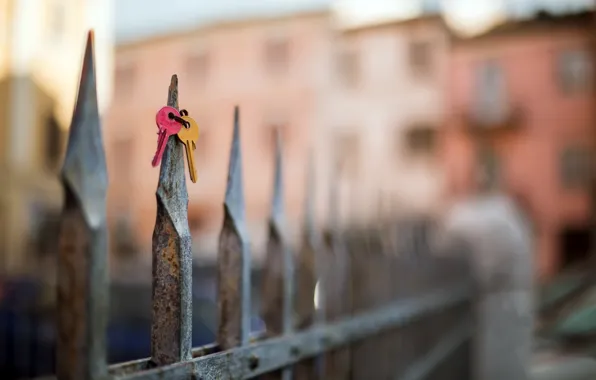 Background, the fence, keys