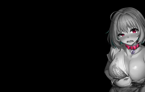 The dark background, anime, collar, gesture, anime, big Breasts, monochrome, monochrome