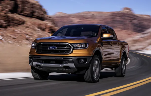 Picture road, the sky, movement, rocks, markup, speed, Ford, pickup