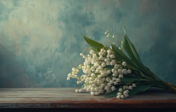 Flowers, wall, Board, bouquet, spring, white, lilies of the valley, spring