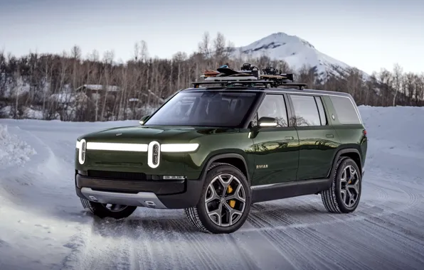 Winter, road, snow, SUV, 2019, Rivian, R1S