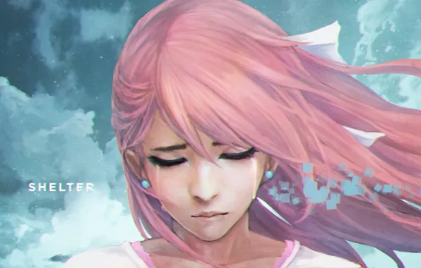 Girl, face, anime, tears, crying, shelter