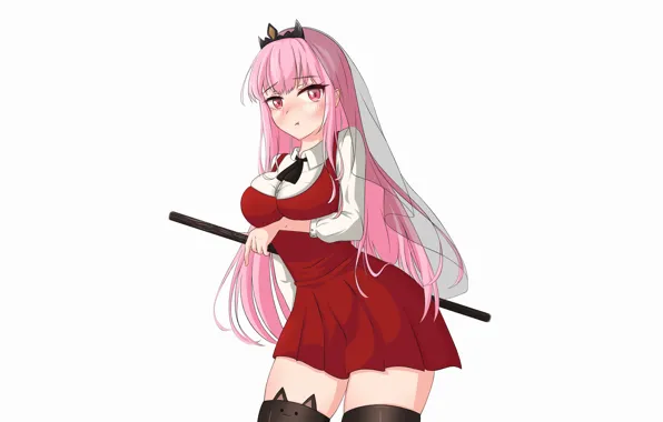 Girl, sexy, thighhighs, pink hair, long hair, dress, boobs, anime