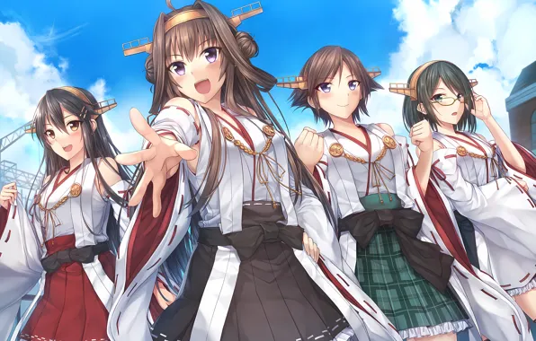 Blouse, long hair, girls, brown hair, brown eyes, anime, beautiful, short hair