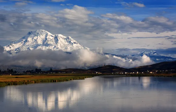 Clouds, mountains, lake