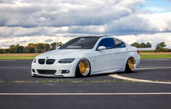 Bmw, BMW, turbo, white, wheels, gold, tuning, power