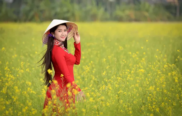 Picture field, girl, face, dress