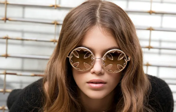 Picture girl, face, sweetheart, glasses, lips, beautiful, Kaia Gerber