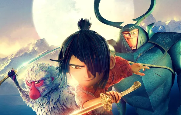 Cinema, moon, sword, monkey, katana, boy, movie, ken