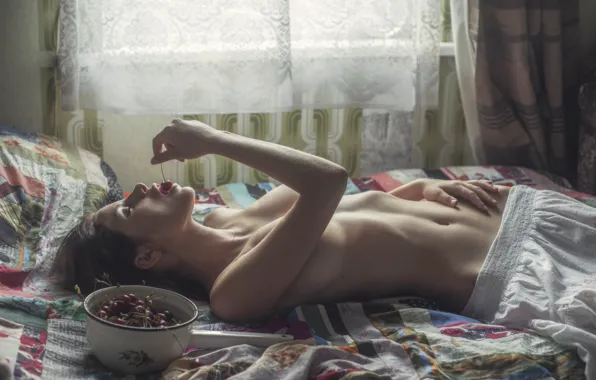 Room, model, food, bed, dishes, cherry, Dubnitskiy David