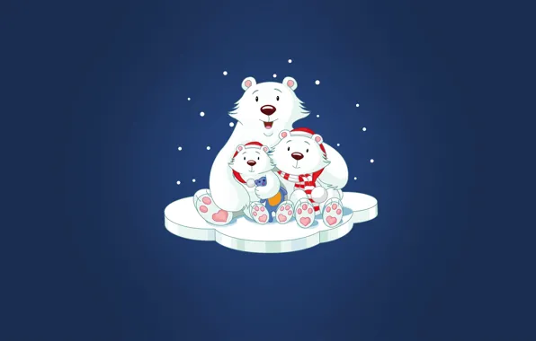 Winter, Minimalism, Background, New year, Bears, Holiday, Polar bears, Bears