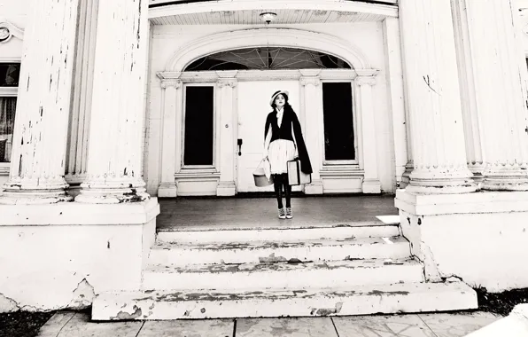 Style, retro, photo, the building, actress, ladder, outfit, stage