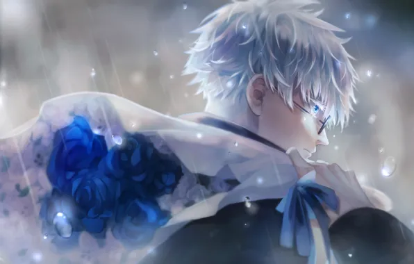 Picture rain, bouquet, guy, Jujutsu Kaisen, Satoru Gojou