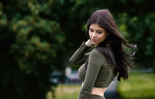 Girl, nature, pose, hair, figure, bokeh, Sergey Baryshev