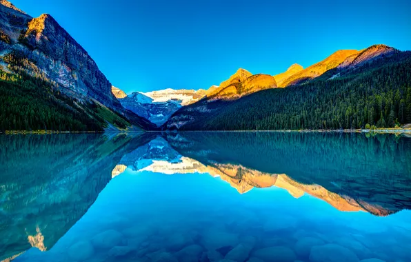 The sky, sunset, mountains, lake, Canada, Albert, Lake Louise