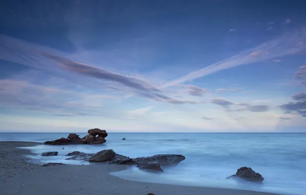 Picture sea, the sky, coast, horizon, Spain, Andalusia, Mojacar Playa, Almeria