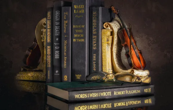 Picture violin, book, still life