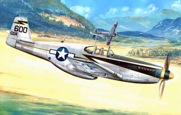 War, art, airplane, painting, aviation, WW2, North American Mustang F-6C "Miss Revenge"