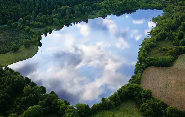 Picture forest, lake, reflection, Auvergne, Puy-de-dôme, France., The regional natural Park of the volcanoes