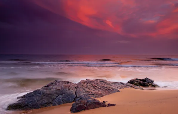 Sand, beach, landscape, the ocean, dawn, stone