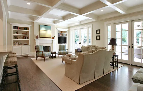 Design, style, heat, Villa, interior, fireplace, cozy, upholstered furniture