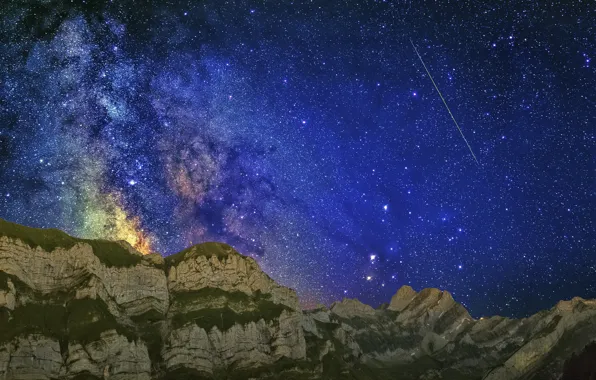 The sky, stars, mountains, the milky way