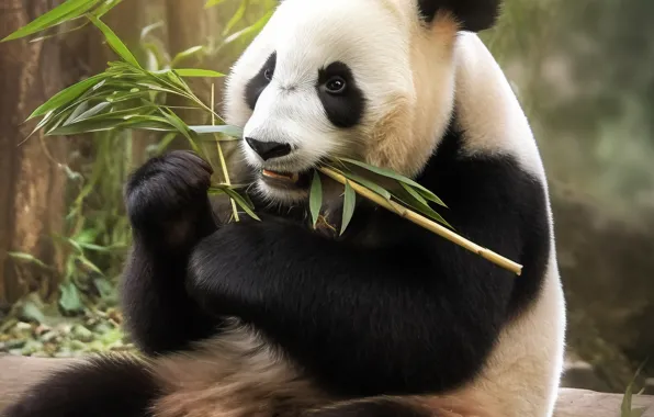 Look, face, leaves, branches, nature, pose, bamboo, bear