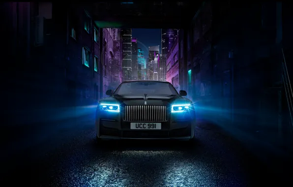 Picture car, light, rolls royce, ghost, night, black badge