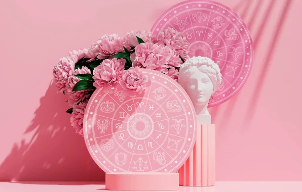 Light, flowers, bouquet, head, shadows, sculpture, pink, still life
