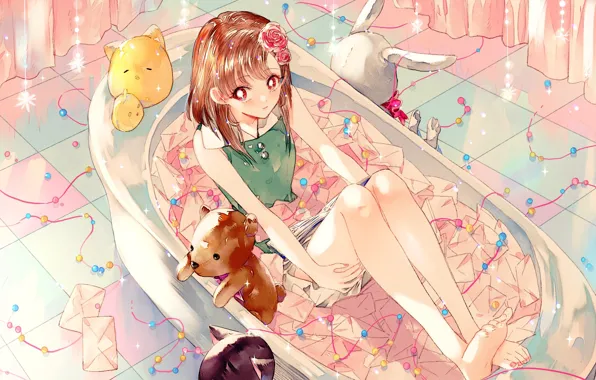 Girl, Bath, Toys