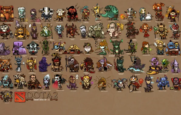 The game, Heroes, Dota 2, Brown background., Drawn
