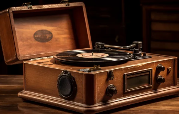 Retro, music, vinyl, record, box, gramophone, musical instrument, digital art