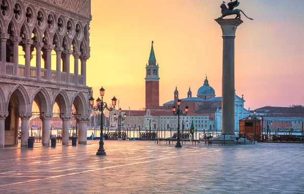 Italy, Venice, Piazzetta, The Doge's Palace, Column Of St. Mark