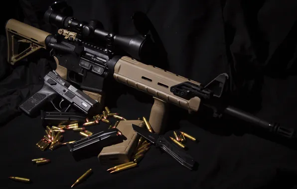 Picture gun, weapons, knife, AR-15, assault rifle, CZ P-07
