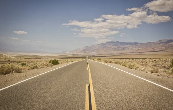 Road, the sky, clouds, mountains, desert, horizon